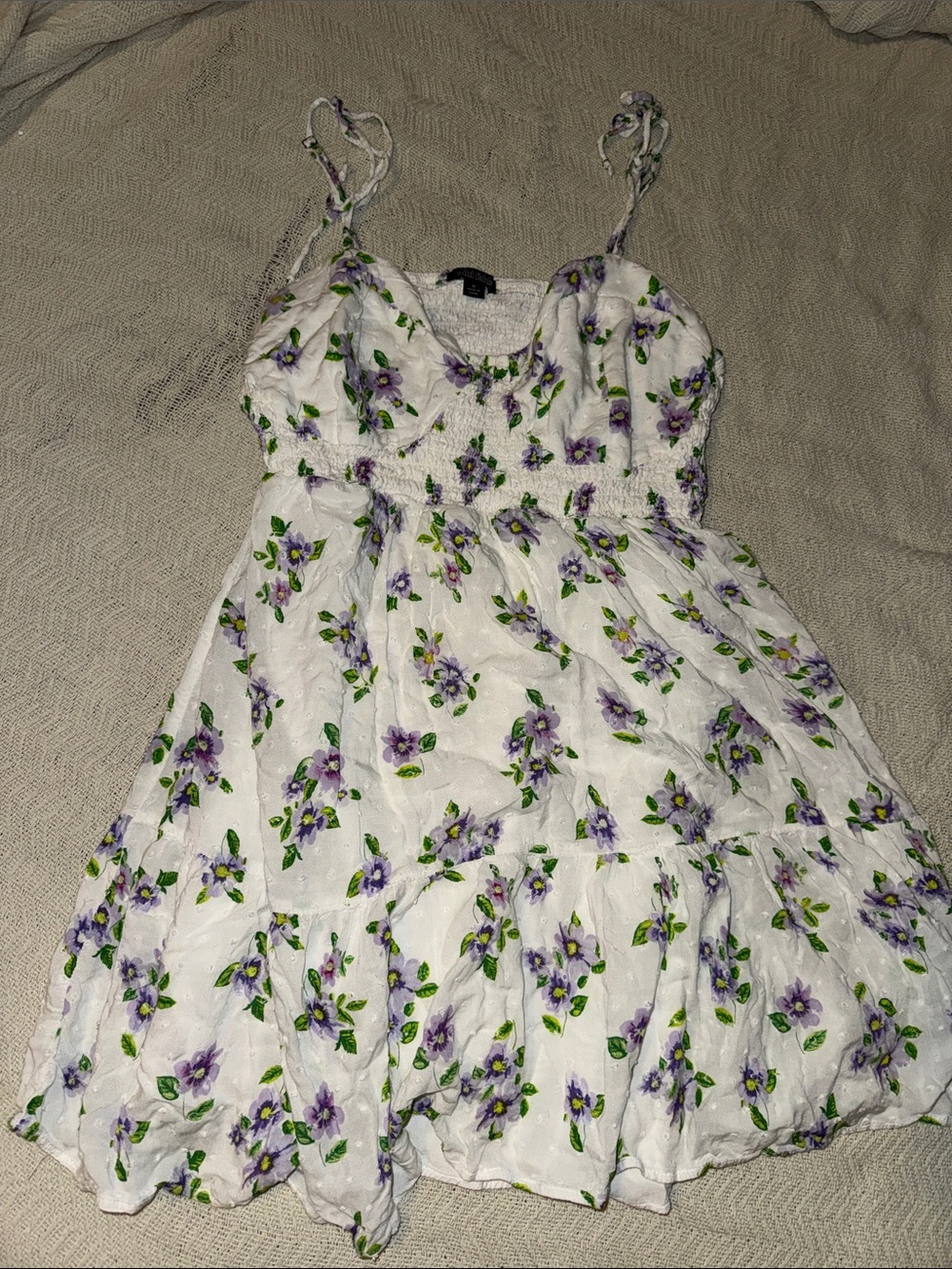 wild fable White Mini Dress with Purple Floral Print